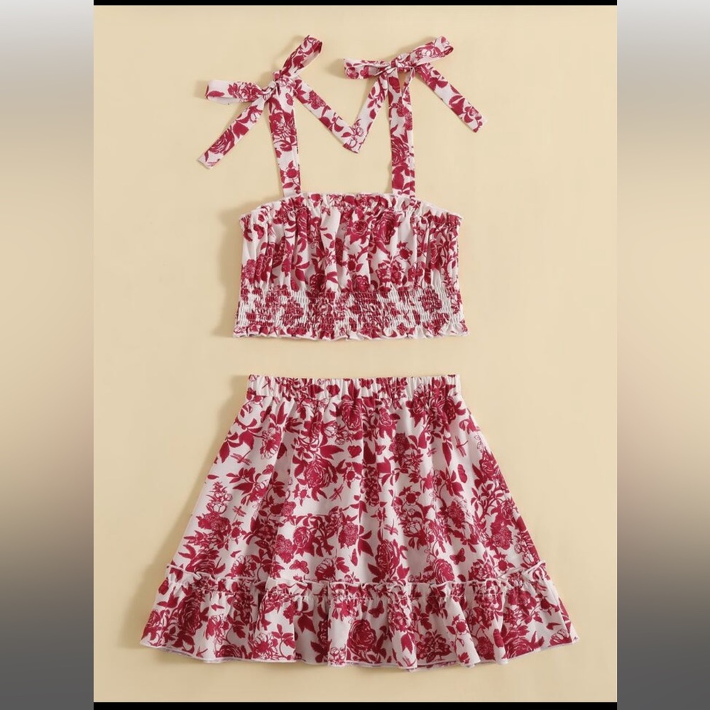 Shein red and white skirt and top set size large never worn